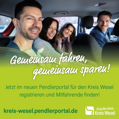 Gemeinsam fahren, gemeinsam sparen! Jetzt im neuen Pendlerportal für den Kreis Wesel registrieren und Mitfahrende finden!
